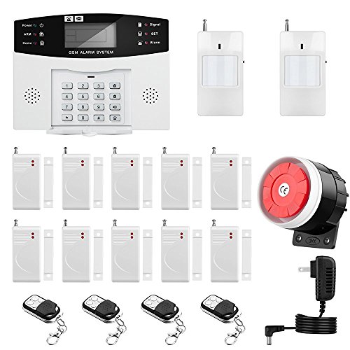 Thustar Home Alarm System Wirelss GSM Security System Kit Remote Control Intelligent LED Display Voice Prompt House Office Business Burglar Alarm Auto Dial 120DB Siren
