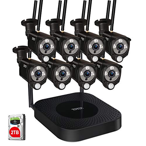 [2 Way Audio] Tonton 1080P Full HD Security Camera System Wireless,8CH NVR Recorder with 2TB HDD and 8PCS 2MP Outdoor Indoor Bullet Cameras with PIR Sensor,Plug and Play,Easy Installation(Black)