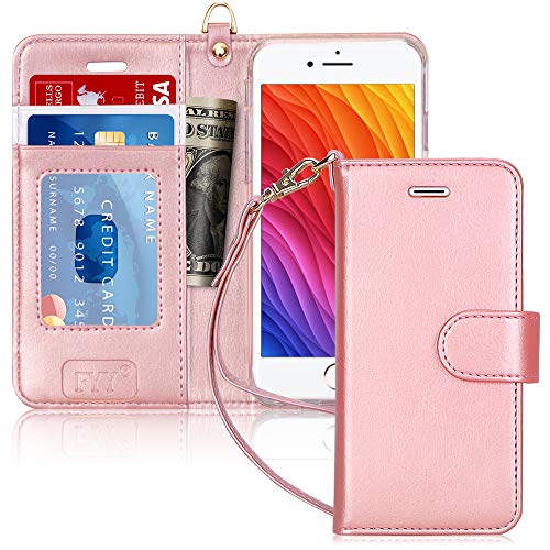 FYY Case for iPhone 6S / iPhone 6 (4.7'), [Kickstand Feature] Luxury PU Leather Wallet Case Flip Folio Cover with [Card Slots] [Wrist Strap] for iPhone 6S (4.7')(2015) /iPhone 6 (4.7')(2014) Rose Gold