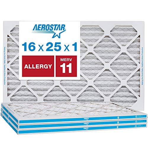 Aerostar Allergen & Pet Dander 16x25x1 MERV 11 Pleated Air Filter, Made in The USA, (Actual Size: 15 3/4'x24 3/4'x3/4'), 4-Pack