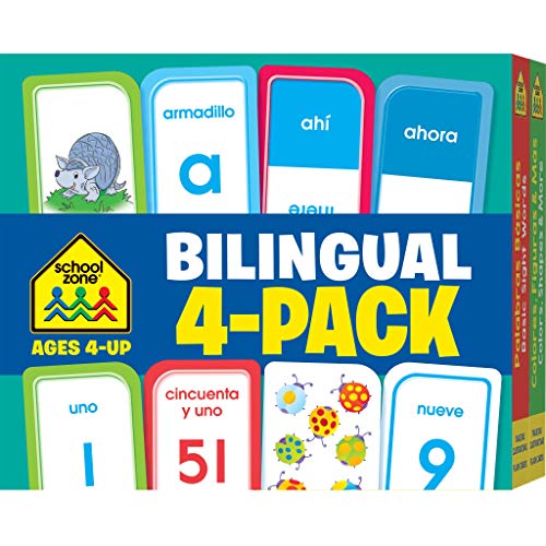 School Zone - Bilingual Spanish/English Flash Cards 4 Pack - Ages 4+, Preschool to Kindergarten, ESL, Language Immersion, ABCs, Sight Words, and More ... Edition) (English and Spanish Edition)