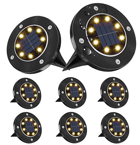 ACCGUYS Solar Ground Lights - Upgraded 8 LED Solar Disk Lights Garden Lights Outdoor Waterproof, In-Ground Landscape Lights for Lawn Yard Patio Pathway Walkway - Bright Warm White(8 Packs)
