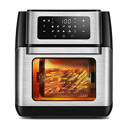 CROWNFUL 9-in-1 Air Fryer Toaster Oven, Convection Roaster with Rotisserie & Dehydrator, 10.6 Quart, Digital LCD Touch Screen, Accessories and Recipe Included