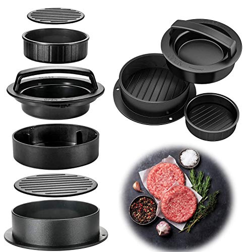 Burger Press Patty Maker, 3in1 Non-Stick Hamburger Press Mode Kit, Make Various Fresh Delicious Stuffed Burger, Sliders Burger, Beef Burger, Non Stick Meat and Easy to Clean