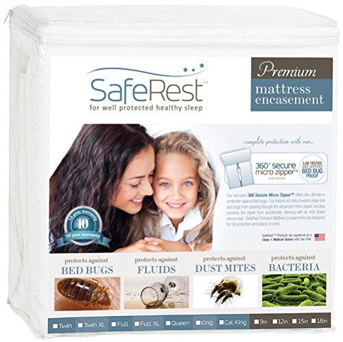 SafeRest Premium Zippered Mattress Encasement - Lab Tested Bed Bug Proof, Dust Mite Proof and Waterproof - Hypoallergenic, Breathable, Noiseless and Vinyl Free (Fits 9-12 in. H) - Twin Size