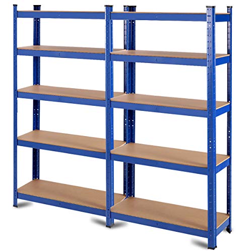 Tangkula Metal Storage Shelves, 60inches Heavy Duty Frame Organizer, 5-Tier Garage Shelf, Multi-Use Storage Shelving Unit, Storage Rack with Adjustable Shelves (30'L×12'W×60'H) (2)