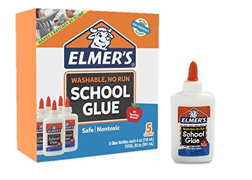 Elmer's Liquid School Glue, White, Washable, 4 Ounces - Great for Making Slime ( 5-Count )