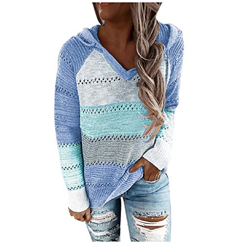 Shirt for Womens,Women's Color Block Striped Hoodies Sweater Long Sleeve Casual Loose Knitted Pullover Sweatshirt Tops