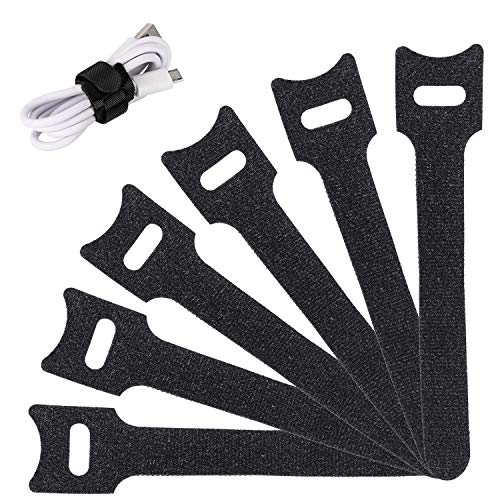 Reusable Cable Ties Management Straps -(20 Piece) 6 Inch Strong &Microfiber fastening cloth, Adjustable Fastener Cable Strap Hook and Loop Cord Ties, Black.