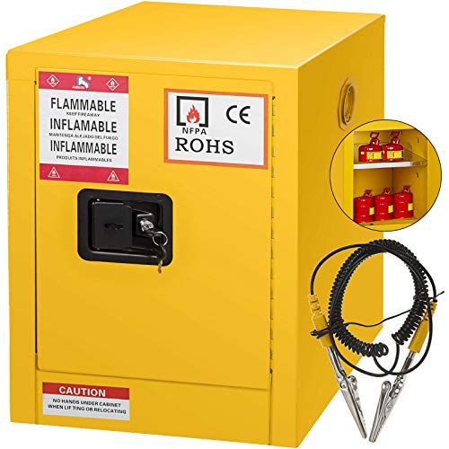 Flammables Liquid Safety Storage Cabinet 12 Gallon Leak-Proof Single Door Adjustable Shelf Hazardous Leakproof Bins 18' Width x 22' Height x 18' Depth, Yellow