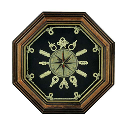 Moby Dick Specialties Wood Frame Nautical Knotboard Compass Rose Wall Clock