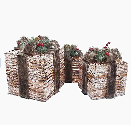 Holiday Home 3pc Faux Grapevine Lighted Gift Boxes Display Outdoor Christmas Yard Decor Lawn