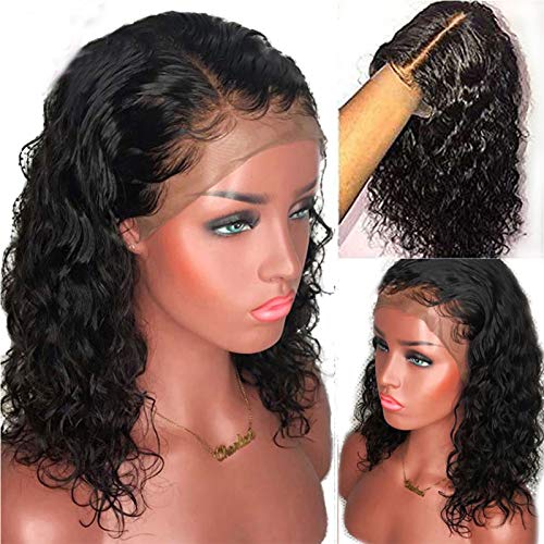 Brazilian Virgin Hair Short Bob Curly Human Hair Lace Front Wigs with Baby Hair Full Lace Human Hair Short Wigs Curly for Black Women (10 Inch Lace Front Wig, Natural Color)