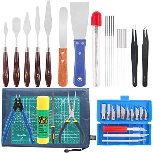 Rustark 40 Piece 3D Printer Accessories Tool Kit, Spatulas,Tweezers,File, Needles,Cutting Mat and More 3D Printing Tools for Removal, Clean-up, Finish 3D Printers