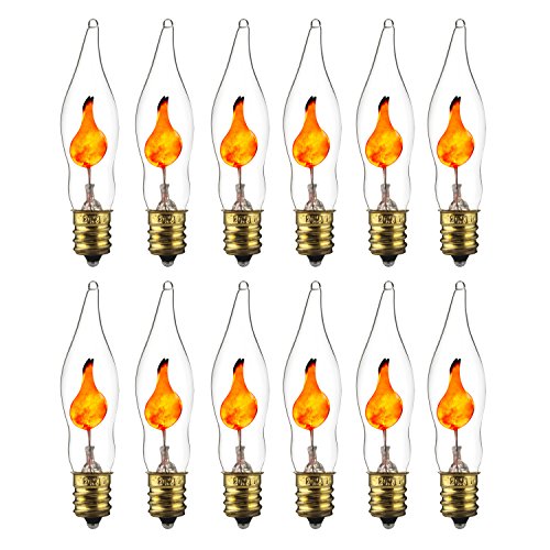 Sunlite 01506-SU Petite Chandelier Flicker Flame Light Bulb Candelabra Base E12, Clear, 12 Pack