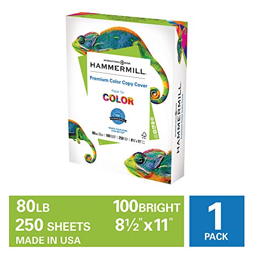 Hammermill Premium Color Copy Cover 80lb Cardstock, 8.5 x 11, 1 Pack, 250 Sheets, Made in USA, Sourced From American Family Tree Farms, 100 Bright, Acid Free, Heavy-weight Printer Paper, 120023R