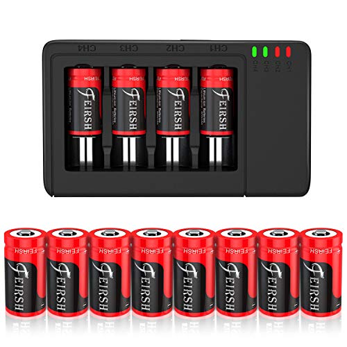 CR123A_Rechargeable Battery, 8 Pack Compatible with Arlo CR_123A Wireless Cameras 3.7V 800mAh Protected Battery Case and Arlo Battery Charger for Arlo VMC3030 VMK3200 VMS3330 3430 3530 and More