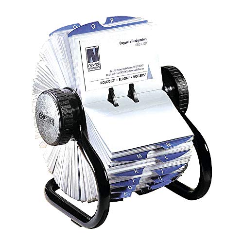 Rolodex Open Rotary Business Card File with 200 2-5/8 by 4 inch Card Sleeve and 24 Guide, 400-Card Cap, Black (67236)