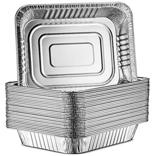 30-Pack Aluminum Half-Size Roasting Pans - Super-Thick 9x13' Standard Size Chafing Pans Tins - Eco-Friendly Recyclable Aluminum - Portable Food Storage Containers - By MontoPack (Aluminum)
