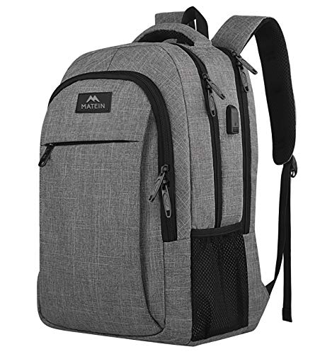 Matein Travel Laptop Backpack, Business Anti Theft Slim Durable Laptops Backpack with USB Charging Port, Water Resistant College School Computer Bag Gifts for Men & Women Fit 15.6 Inch Notebook, Grey