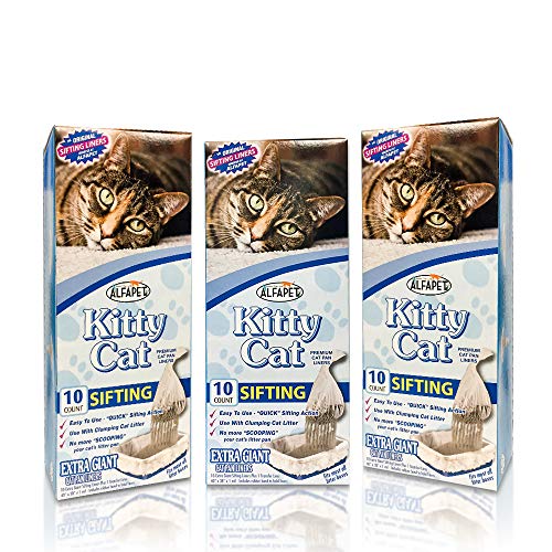 Alfapet Kitty Cat Pan Disposable, Sifting Liners- 10-Pack + 1 Transfer Liner-for Large, X-Large, Giant, Extra-Giant Size Litter Boxes-Included Rubber Band for Firm, Easy Fit - Pack of 3