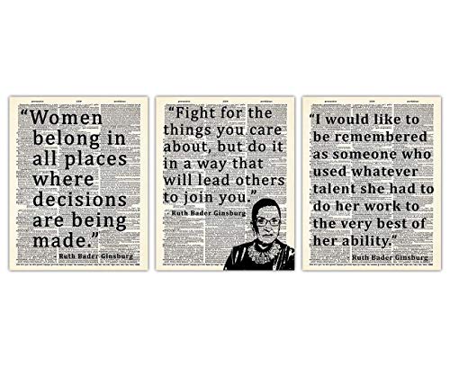 Ruth Bader Ginsburg Wall Art Prints: Unique Room Decor - Set of Three (8x10) Unframed Pictures - Great Motivational Gift Idea Under $20
