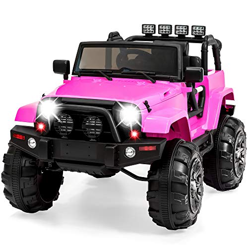 Best Choice Products Kids 12V Ride On Truck w/ Remote Control, 3 Speeds, LED Lights, AUX, Pink