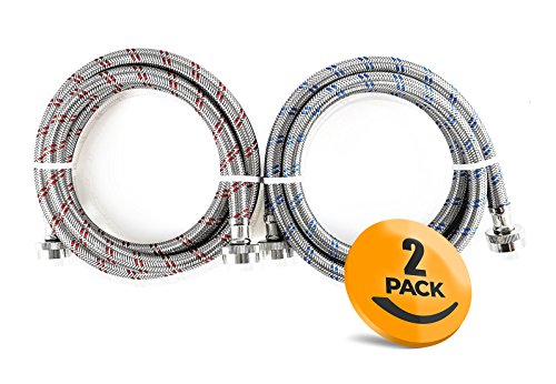 2-Pack Stainless Steel Washing Machine Hoses Burst Proof, 6ft Long - Hot and Cold Water Supply Hoses for Washing Machines