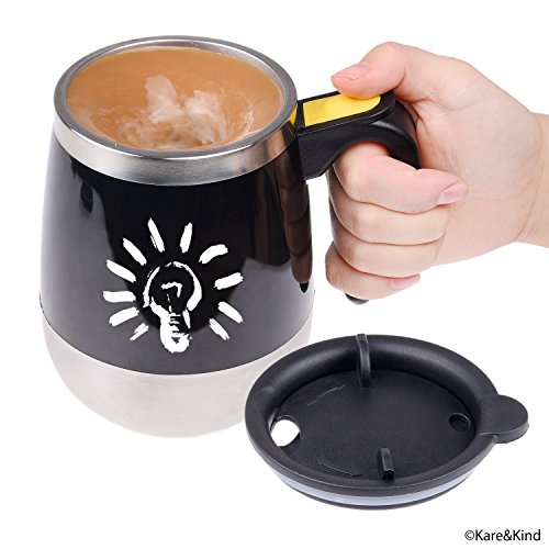 Self stirring coffee mug - Automatic mixing stainless steel cup - To stir your coffee, tea, hot chocolate, milk, protein shake, bouillon, etc. - Ideal for office, school, gym, home - 400 ml / 13.5 oz