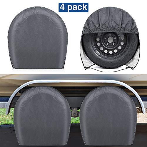 RVMasking Upgraded Waterproof RV Tire Covers Set of 4 for Trailer Camper - Heavy Duty PVC Coation Tire Wheel Protectors Fits Tire Diameters 26.75' - 28.9'