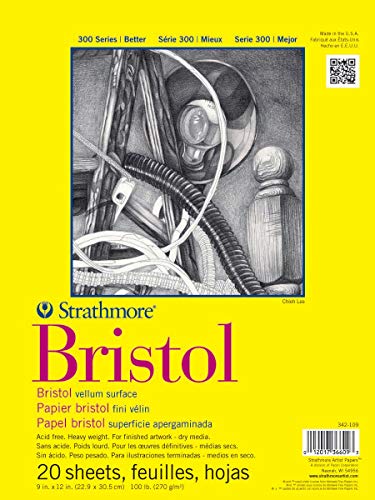 Strathmore 300 Series Bristol Vellum Pad, 9'x12', Tape Bound 20 Sheets