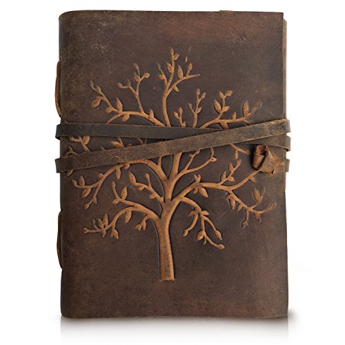 Leather Journal Tree of Life - Writing Notebook Handmade Leather Bound Daily Notepads for Men and Women Blank Paper Large 8 x 6 Inches - Gift for Art Sketchbook, Travel Diary and Journals to Write in