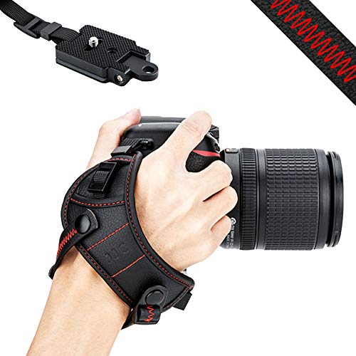 JJC DSLR Camera Wrist Hand Strap Grip w/Arca Swiss Type Quick Release Plate for Canon 7D 7DM2 6DM2 5DM4 5DM3 5Ds R 80D 77D 70D 60D T7i T6s T6i Nikon D850 D810 D750 D610 D7500 D5600 D5500 D3500 - Red