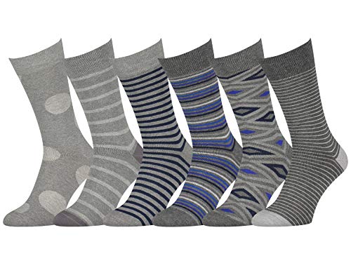 Easton Marlowe Dress Socks Mens Socks Patterned Casual Crew Gray Charcoal Blue Navy 6-Pack #47 10-13