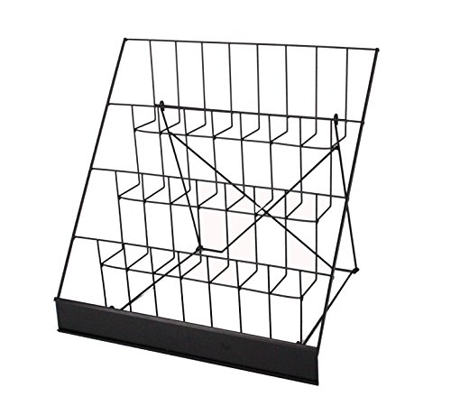 FixtureDisplays 4-Tiered Book Signing Rack, CD Display, 18' Wire Rack for Tabletop Use, 2.5' Open Shelves, with Header - Black 119362