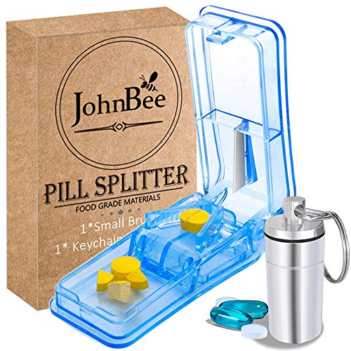 JohnBee Pill Cutter | Best Pill Cutter for Small Pills | Design in The USA | Pill Splitter with Keychain Pill | Cuts Pills, Vitamins, Tablets | Stainless Steel Blade | Travel Sized
