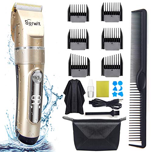 Cordless Hair Clippers for Men - Surwit Professional Hair Clippers Trimmer for Hair Cut, IPX7 Waterproof Barber Clippers USB Electric Rechargeable Grooming Kit, with Extra 19 accessories