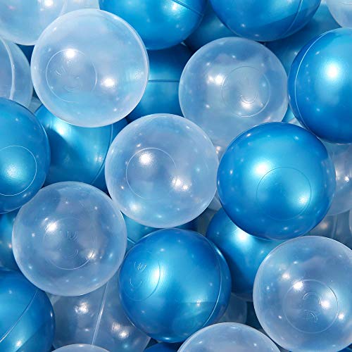 PlayMaty Ball Pit Balls - Pearl Blue and Clear Colors Phthalate Free BPA Free Plastic Ocean Crush Proof Stress Balls for Kids Playhouse Pool Ball Pit Accessories Pack of 70