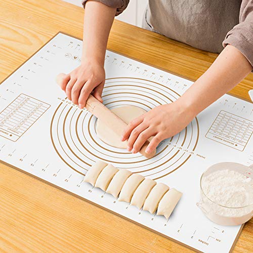 Large Silicone Pastry Mat Extra Thick Non Stick Baking Mat with Measurement Fondant Mat, Counter Mat, Dough Rolling Mat, Oven Liner, Pie Crust Mat (XXL-24''(W)32''(L), Gold)