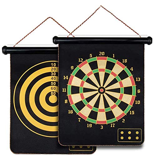 Double Sided Magnetic Dart Board and Bullseye Game, 17 inch Dart Board with 6pcs Safe Darts for Kids and Adults Leisure Sports Games Gifts