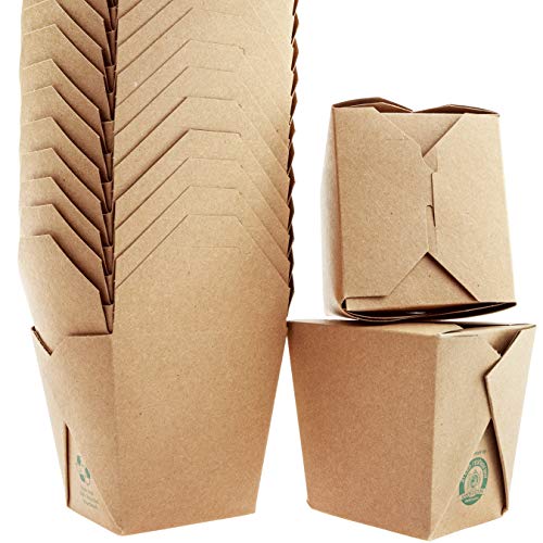 100% Recycled, Biodegradable 32oz Chinese Take Out Boxes 50 Pk Unbleached, BPA-Free Takeout Containers are Microwavable. Stackable To-Go Meal Pails, Great for Weddings or Party Favors