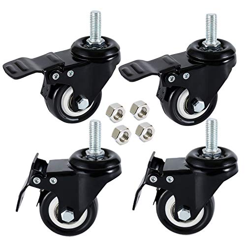 DICASAL 4 Pack 1.5 Inch Swivel Stem Casters, Non-Marking Polyurethane Wheels 330 Lbs with Diameter 3/8'- 16 x 1' Stem Thread and Nuts for Carts Trolley Furniture