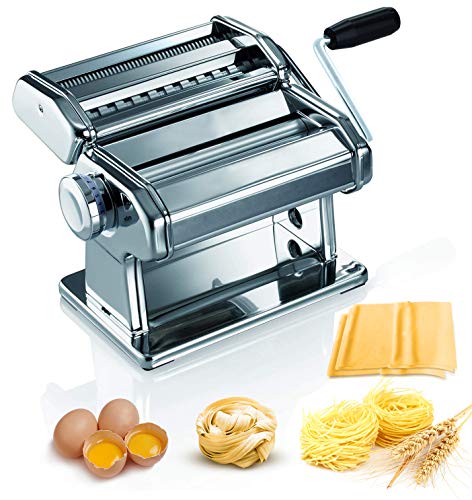 Pasta Machine, 150 Roller Manual Pasta Makers with 7 Adjustable Thickness Setting, 2 in 1 Dough Cutter, Hand Crank and Instructions, Best Kitchen Gift Set for Homemade Noodle Dumpling Skin Spaghetti