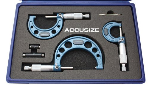 Accusize Industrial Tools 0-3 inch by 0.0001'' Ultra-Precision Outside Micrometers Carbide Tipped 3 Pc Set, Eg00-0903