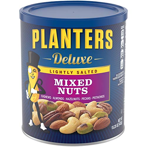 Planters Deluxe Lightly Salted Mixed Nuts, 15.25 oz. Resealable Container | Reduced Sodium Mixed Nuts with Cashews, Almonds, Hazelnuts, Pistachios & Pecans | Vegan Snacks, Kosher (00029000020764)