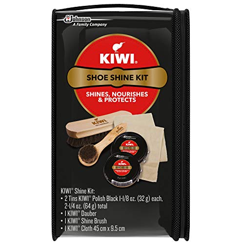 KIWI Shoe Shine Kit, Black - Gives Shoes Long-Lasting Shine and Protection (2 Tins, 1 Brush, 1 Dauber and 1 Cloth), 2.5 Ounce, 2 Pack