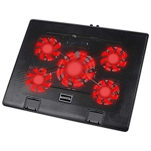 Kootek Laptop Cooling Pad 12'-17' Cooler Pad Chill Mat 5 Quiet Fans LED Lights and 2 USB 2.0 Ports Adjustable Mounts Laptop Stand Height Angle, Red