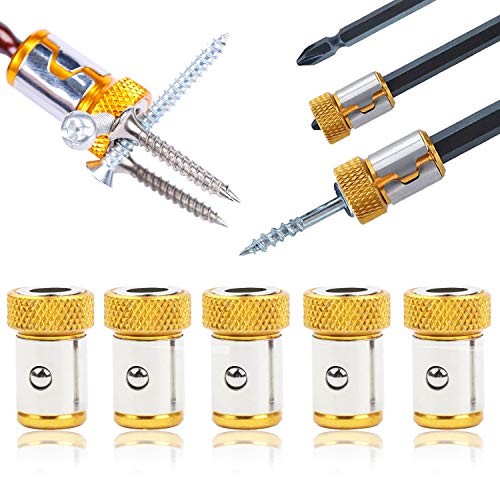 5 Pieces Detachable magnetizer screw 1/4' 6.35mm Metal Hex Screwdriver and Power Bits (Yellow)