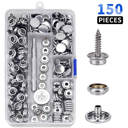 crafts man 150 PCS Canvas Snap Kit Tool,Metal Screws Snaps Marine Grade 3/8' Socket Stainless Steel Boat Canvas Snaps with 2 Pcs Setting Tool for Boat Cover Furniture (150 pcs)