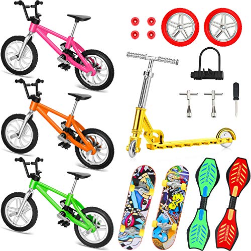 18 Pieces Mini Finger Toys Set Finger Skateboards Finger Bikes Scooter Tiny Swing Board Fingertip Movement Party Favors Replacement Wheels and Tools